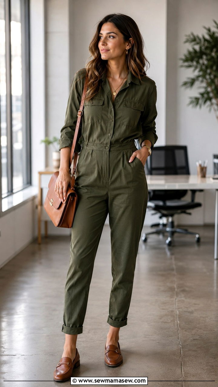 Double Breasted Jumpsuit Office Look - 30 Jumpsuit outfit ideas for work