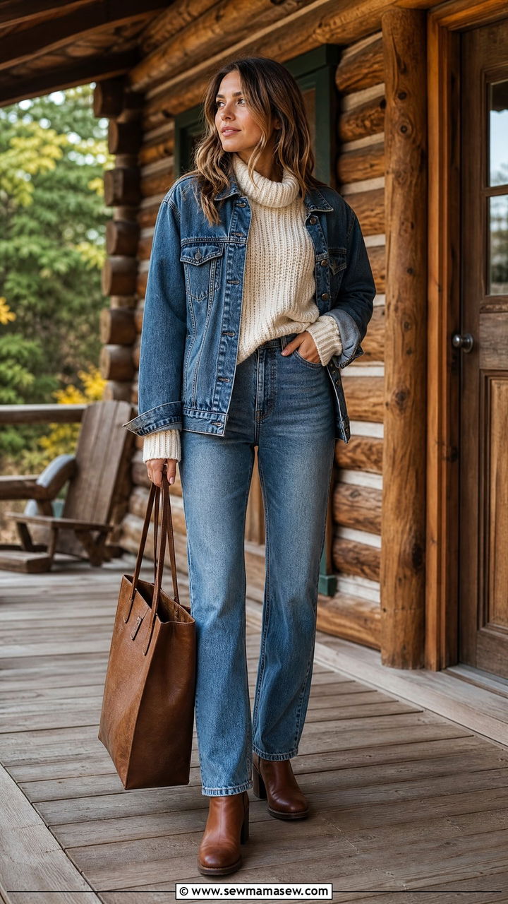 Double Denim And A Cozy Sweater - 30 Cozy reading outfit ideas