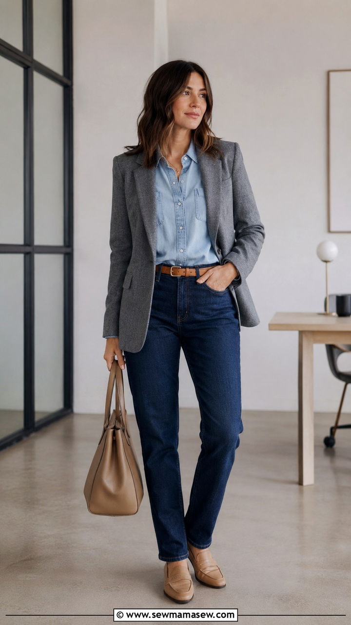 Double Denim Office Outfit - 30 Office outfits with jeans