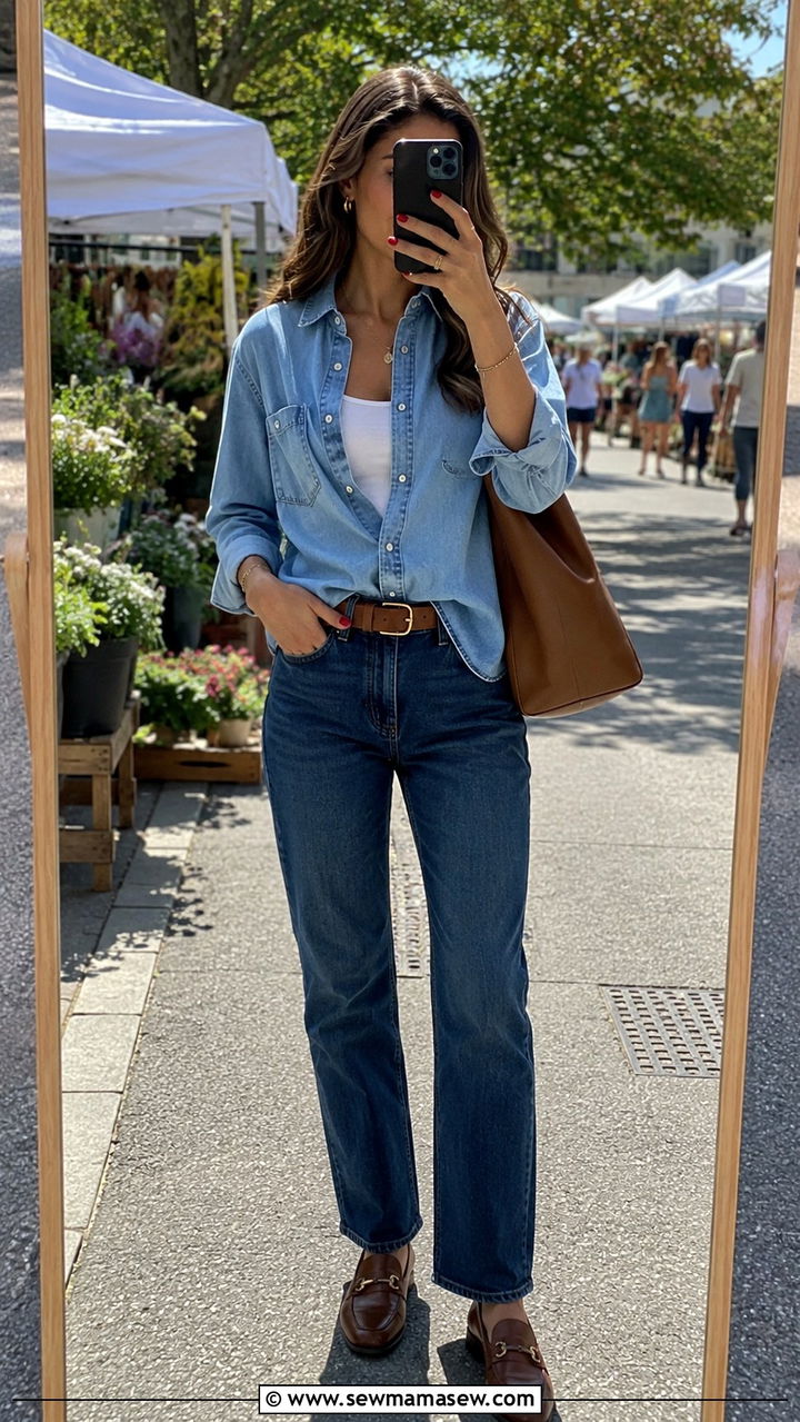 Double Denim Shirt And Jeans March Outfit - 25 Mid March outfit ideas