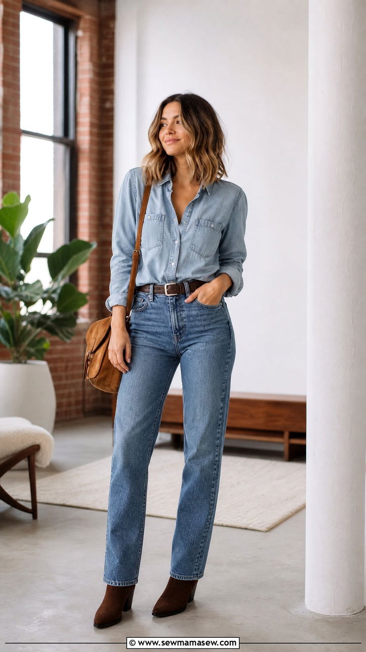 Double Denim Straight Leg Jeans Outfit - 25 chic straight leg jeans outfit ideas