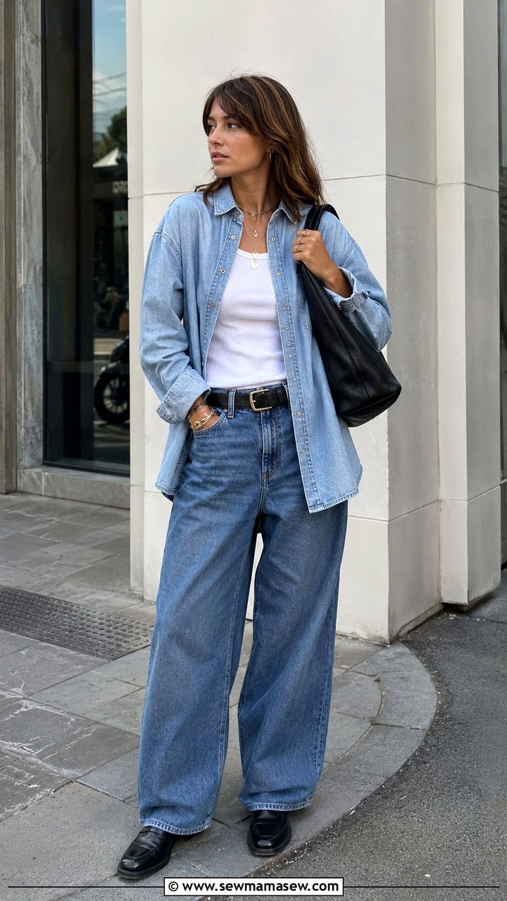 Double Denim With an Oversized Denim Shirt and Baggy Jeans - 25 2026 outfits casual