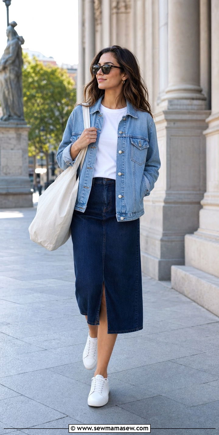Double Denim with White Tee Outfit - 25 Spring fashion ideas