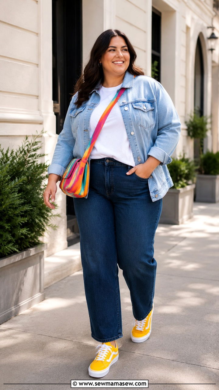 Double Denim with a Pop of Color - 30 spring plus size outfit ideas