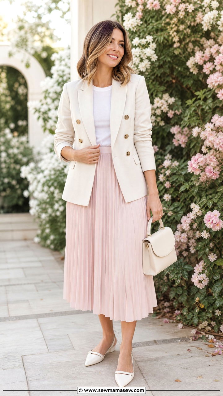 Double breasted blazer with pleated midi skirt - 25 How to style a blazer in summer