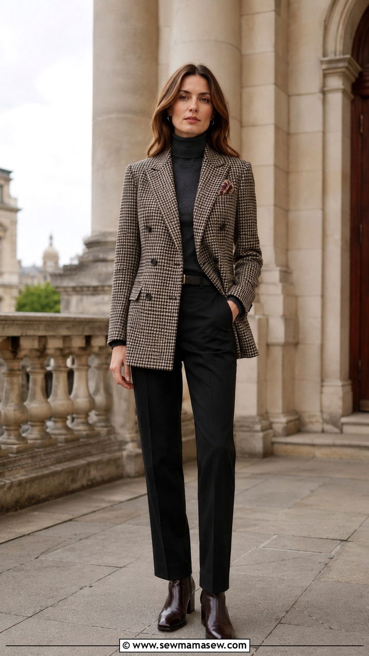 Double breasted blazer with silk scarf - 25 Old money outfit ideas with silk scarf