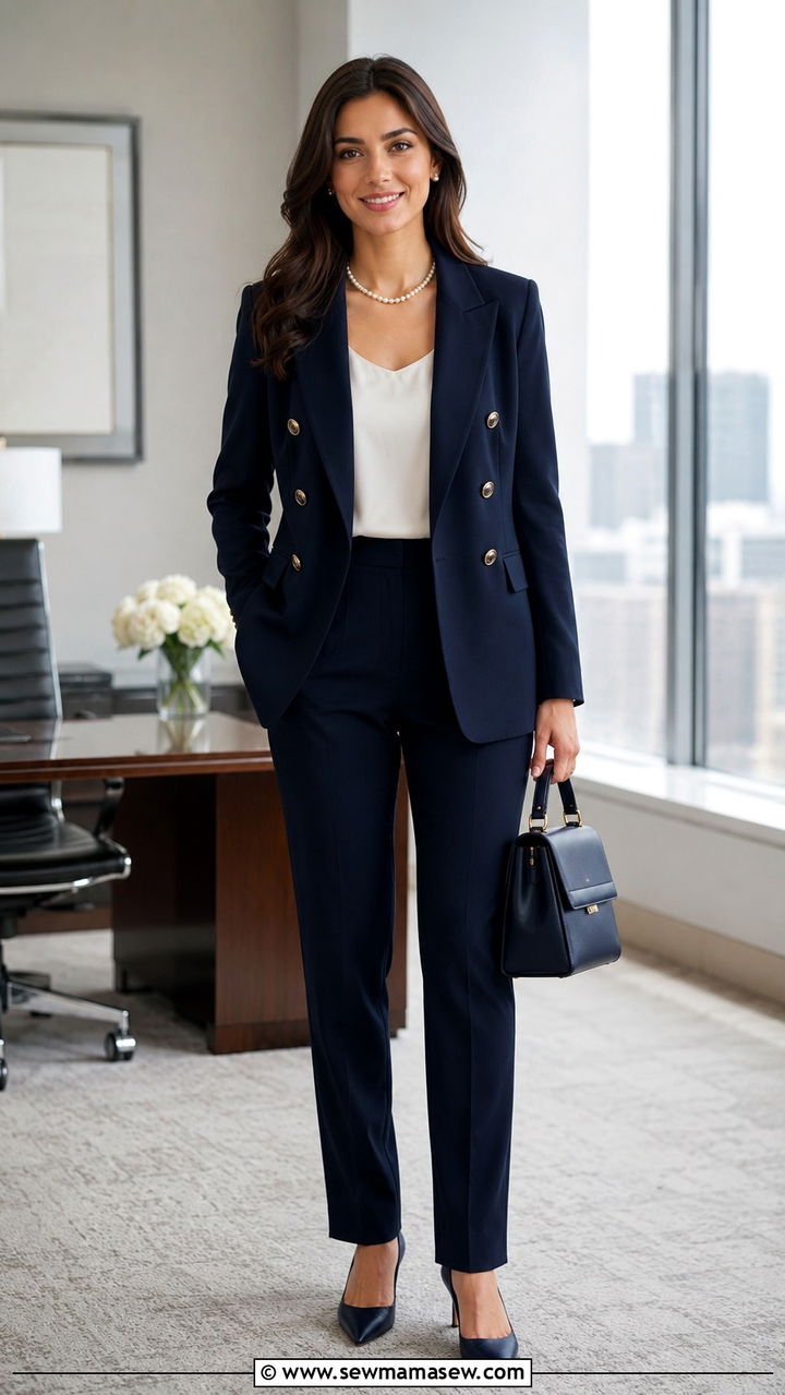 Double breasted blazer with straight leg pants - 30 Interview outfit ideas for nurses
