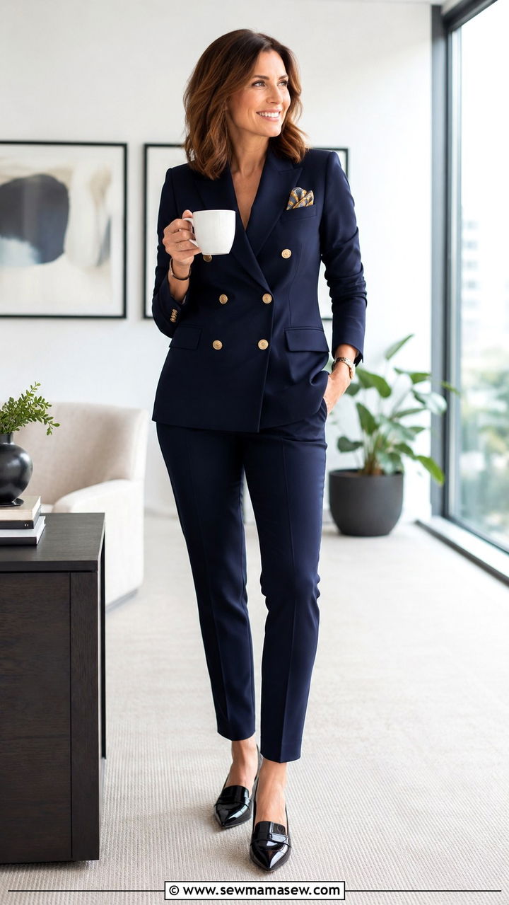 Double breasted blazer with trousers rectangle outfit - 25 Outfit ideas for rectangle over 40