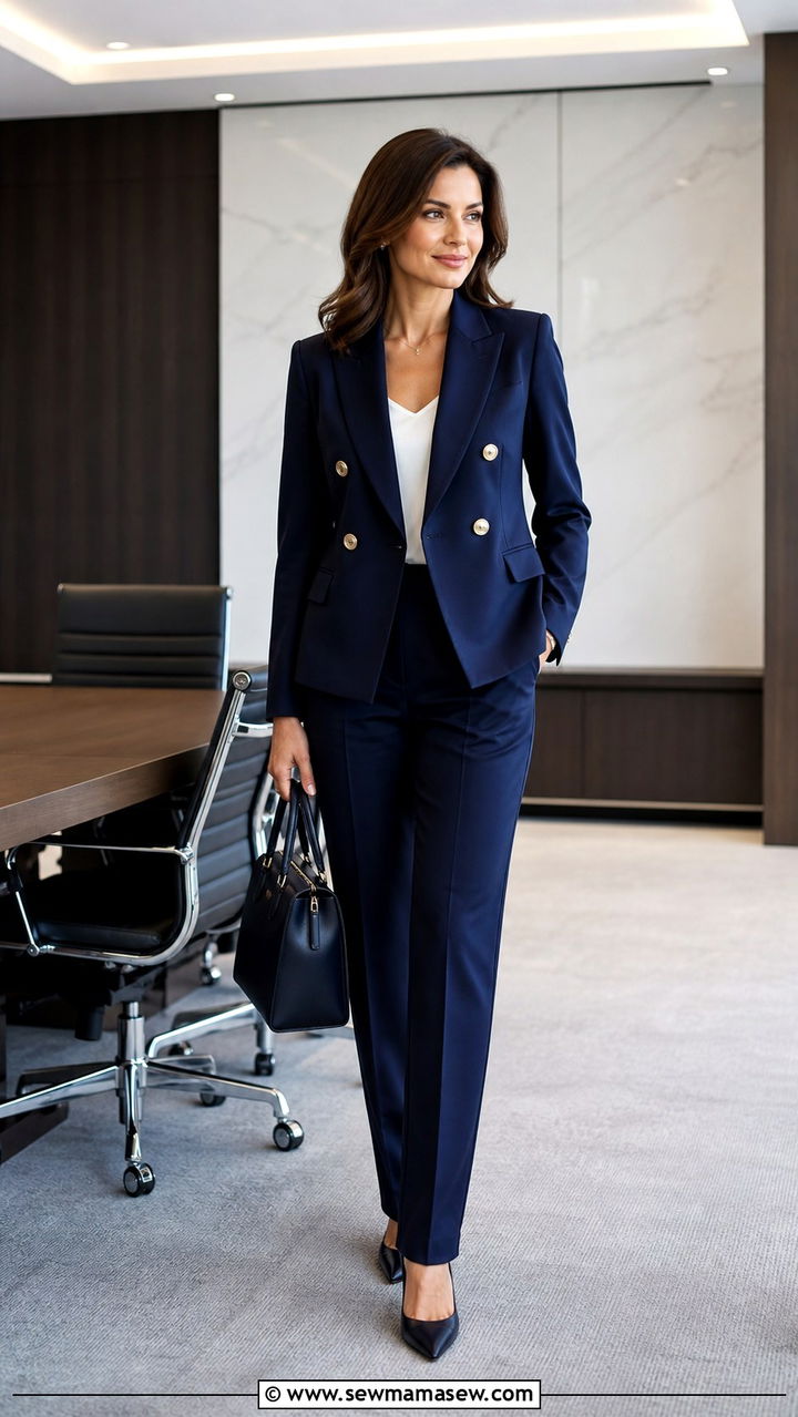 Double breasted blazer with trousers - 40 Business professional outfit ideas