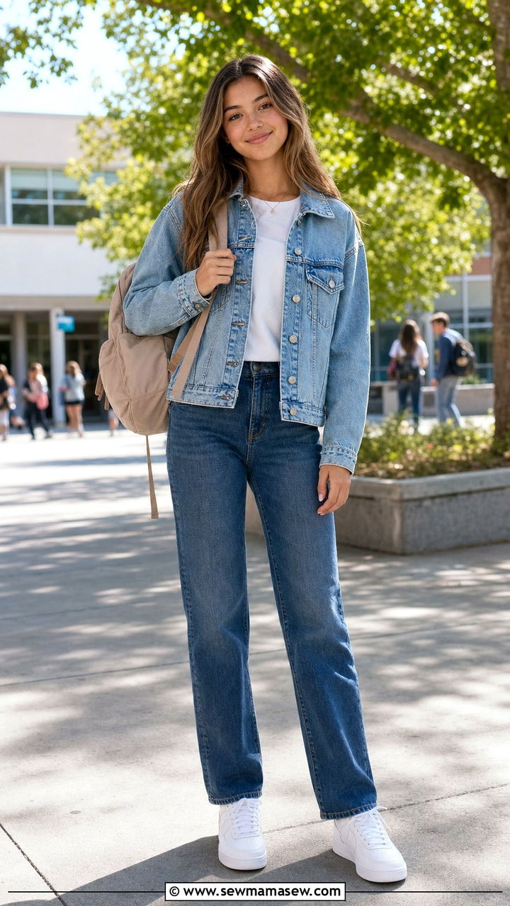 Double denim outfit for school - 35 Back to school outfit ideas 9th grade