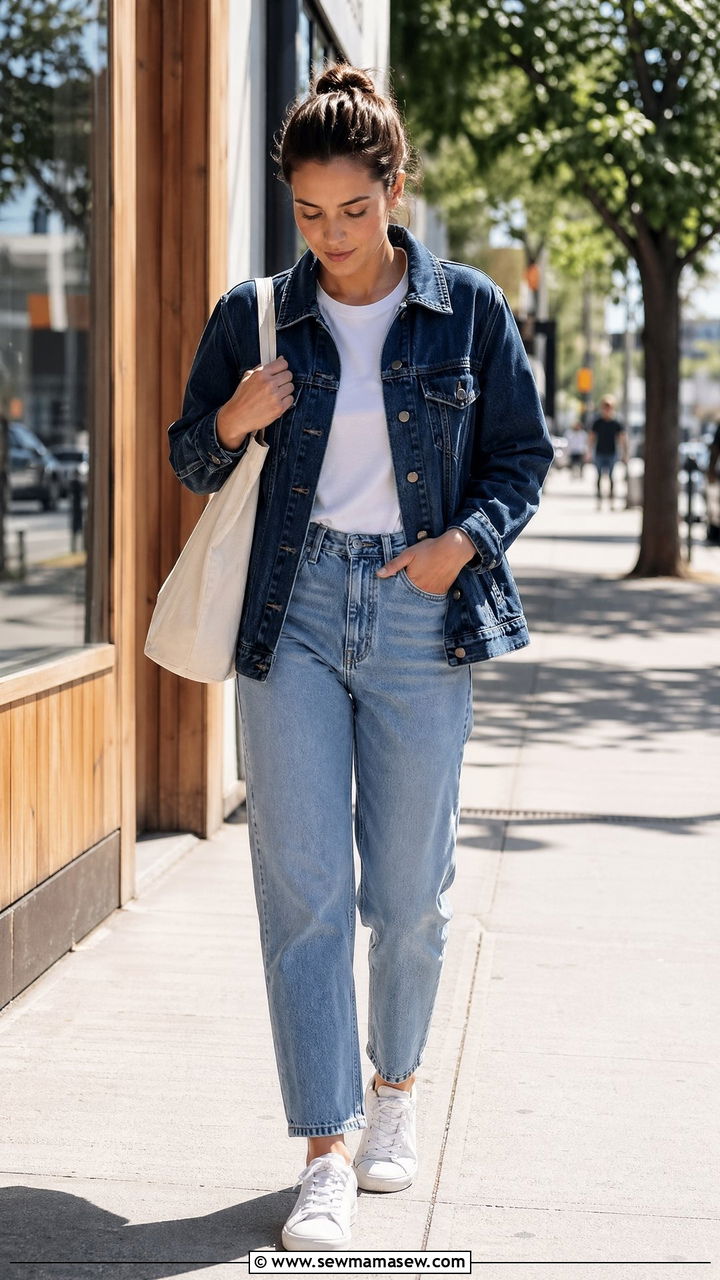 Double denim with white sneakers outfit - 35 Copenhagen outfits