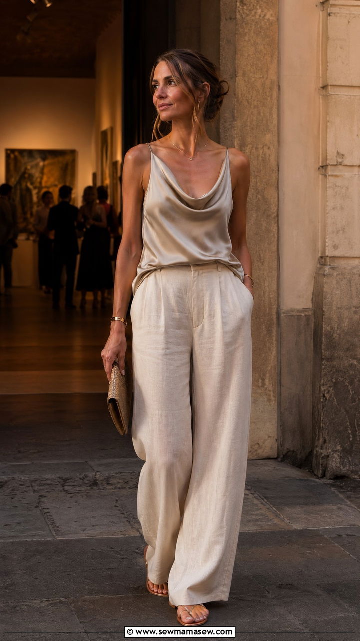 Draped Neckline Top and Baggy Trousers Outfit - 35 European summer outfits for women
