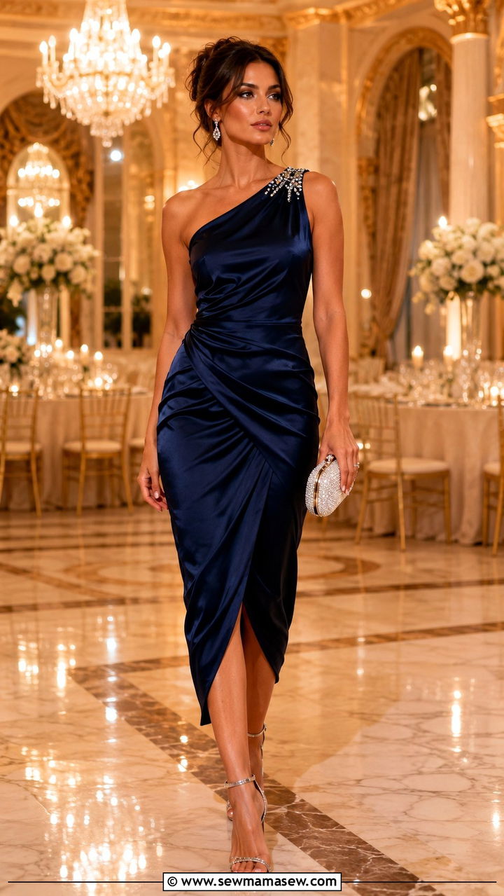 Draped Satin Dress With Crystal Embellishment - 30 romantic outfits 2026