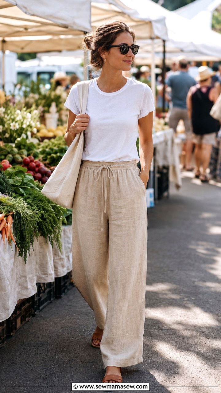 Drawstring Linen Pants with Crewneck Tee Outfit - 30 Spring wardrobe essentials 2026
