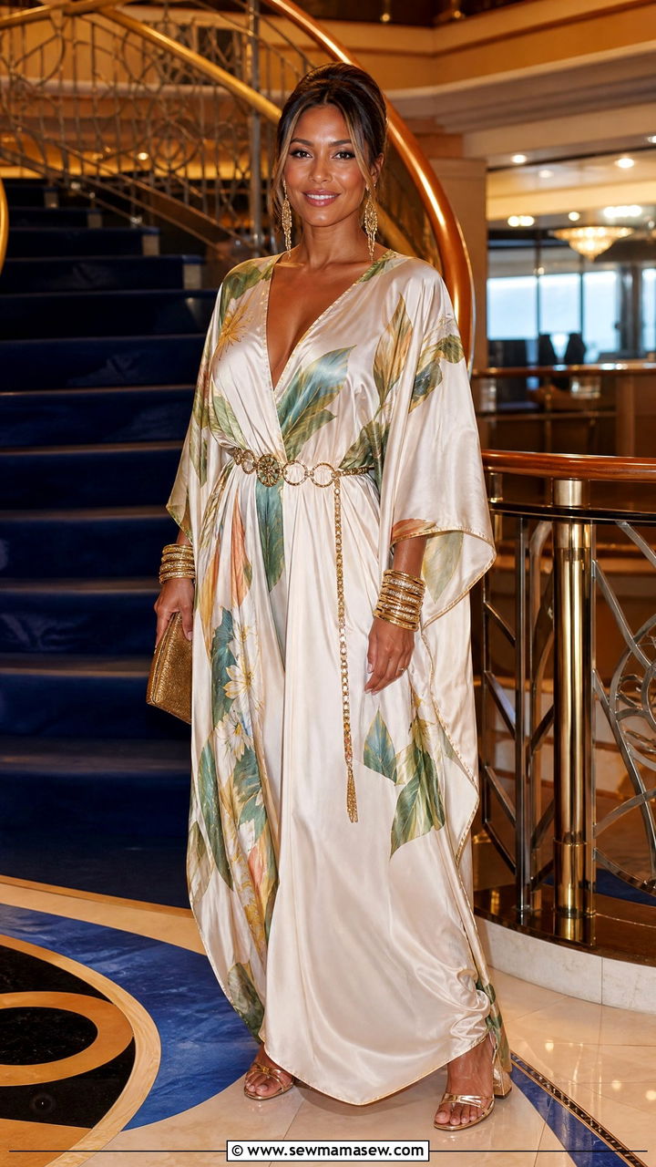 Dressy Caftan with Metallic Belt - 25 Caribbean cruise outfit ideas 2026