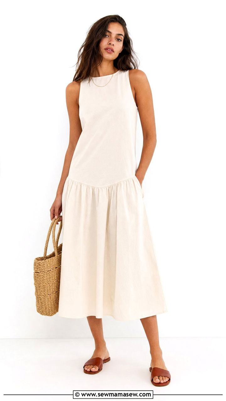 Drop Waist Cotton Midi Dress - 25 summer outfits for long torso women