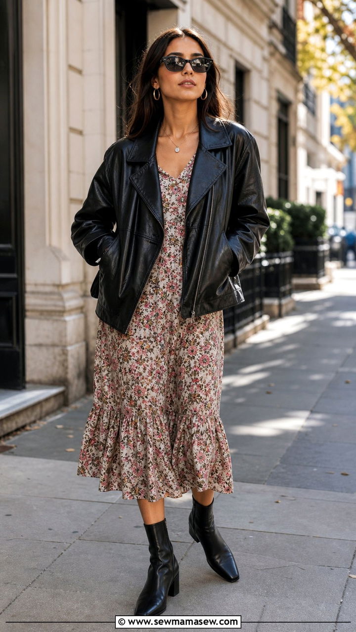 Drop Waist Dress With Leather Jacket and Ankle Boots - 25 Elevated spring outfit ideas 2026
