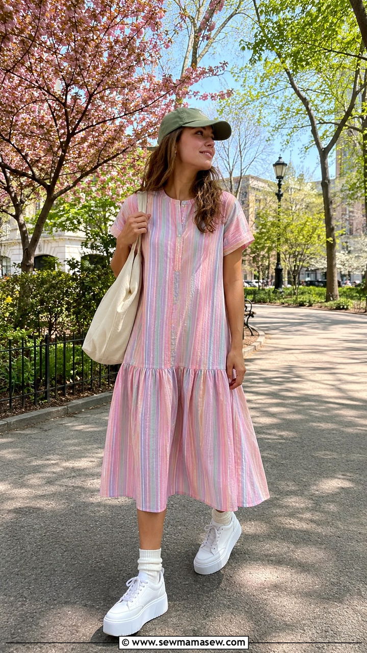 Drop Waist Dress With Platform Sneakers Outfit - 30 Mid spring outfits