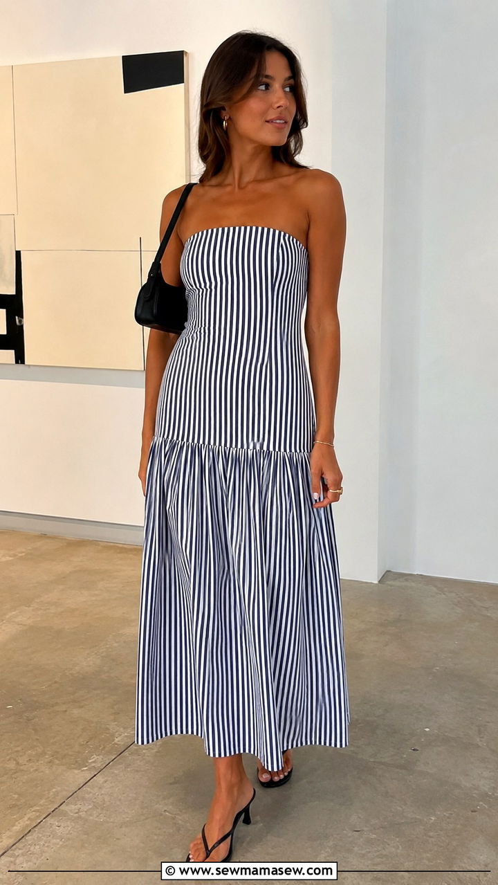 Drop Waist Midi Dress With Heeled Flip Flops - 30 Midi dress outfit ideas with sandals