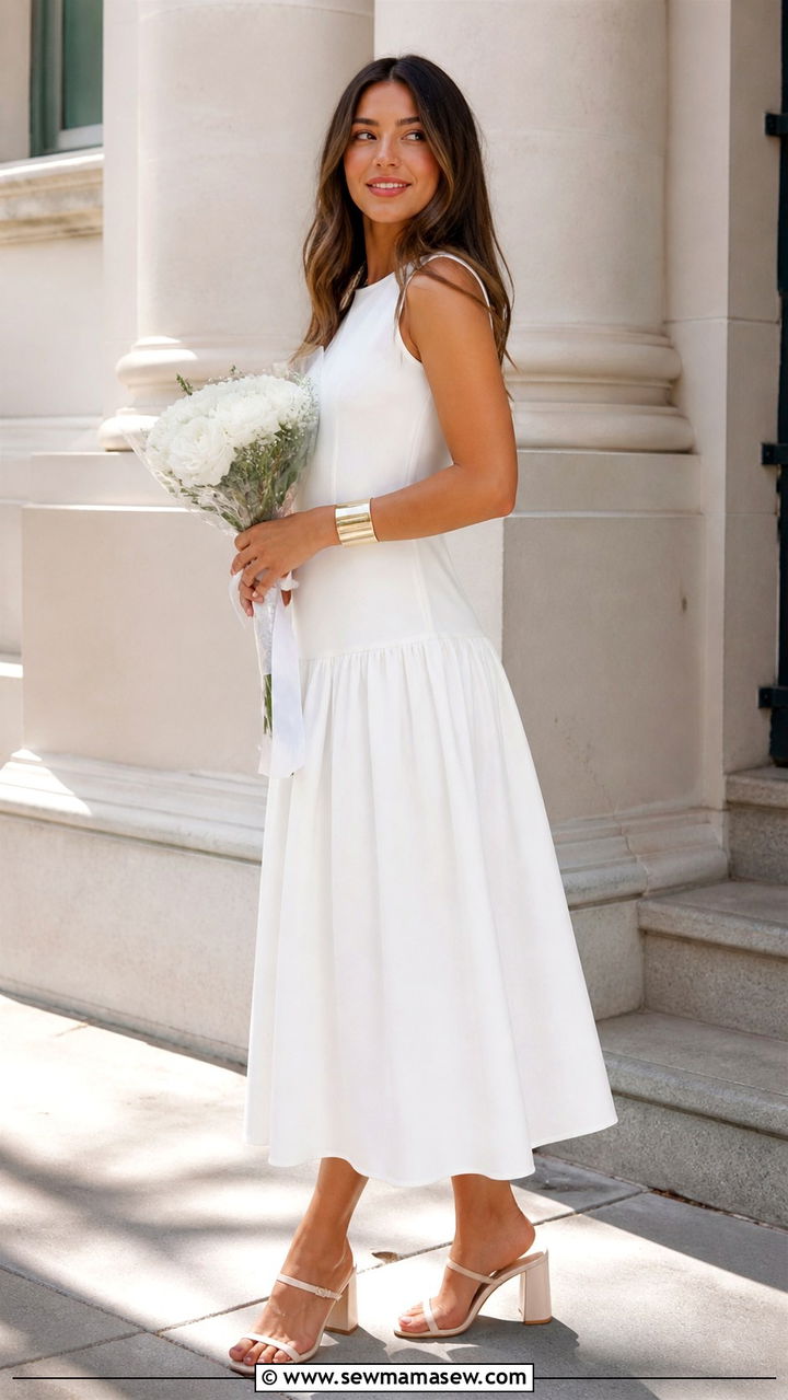 Drop Waist Midi Dress with Low Block Heels - 40 Graduation outfit ideas