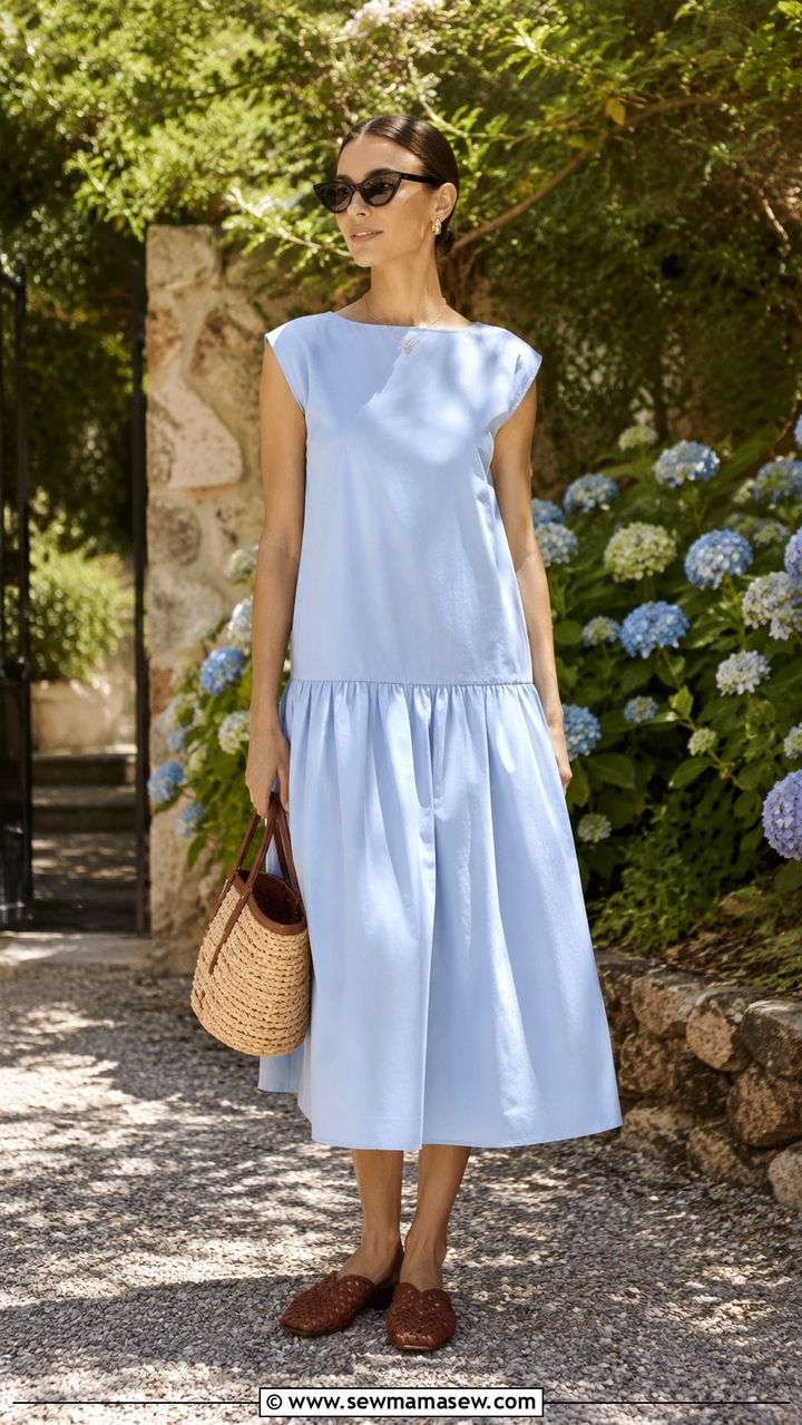 Drop Waist Poplin Dress With Woven Mules - 25 May outfit ideas