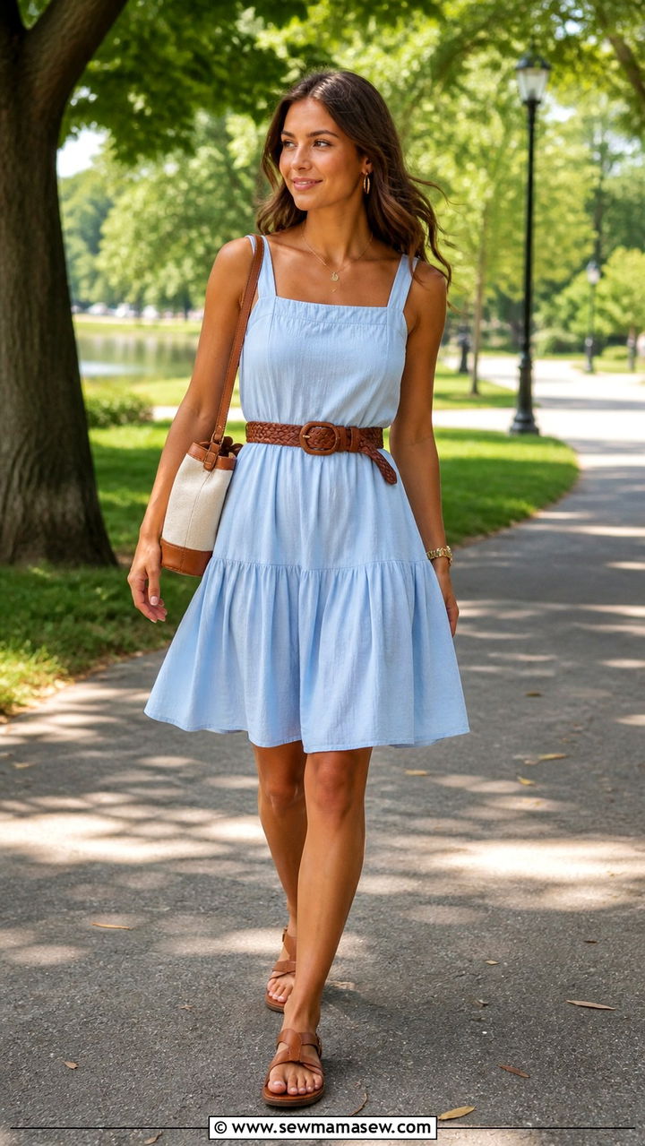 Drop Waist Sundress With Woven Belt And Flat Sandals - 40 summer street style outfits