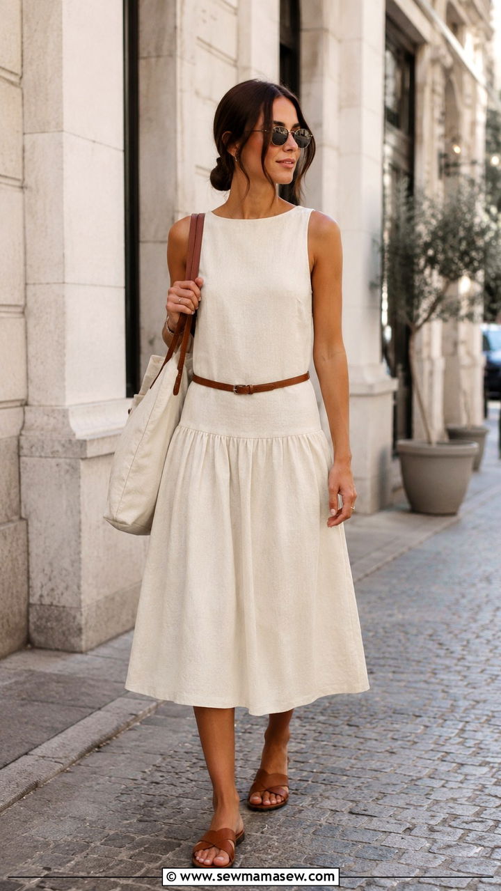 Drop waist dress with flat sandals - 20 Summer 2026 dress trends