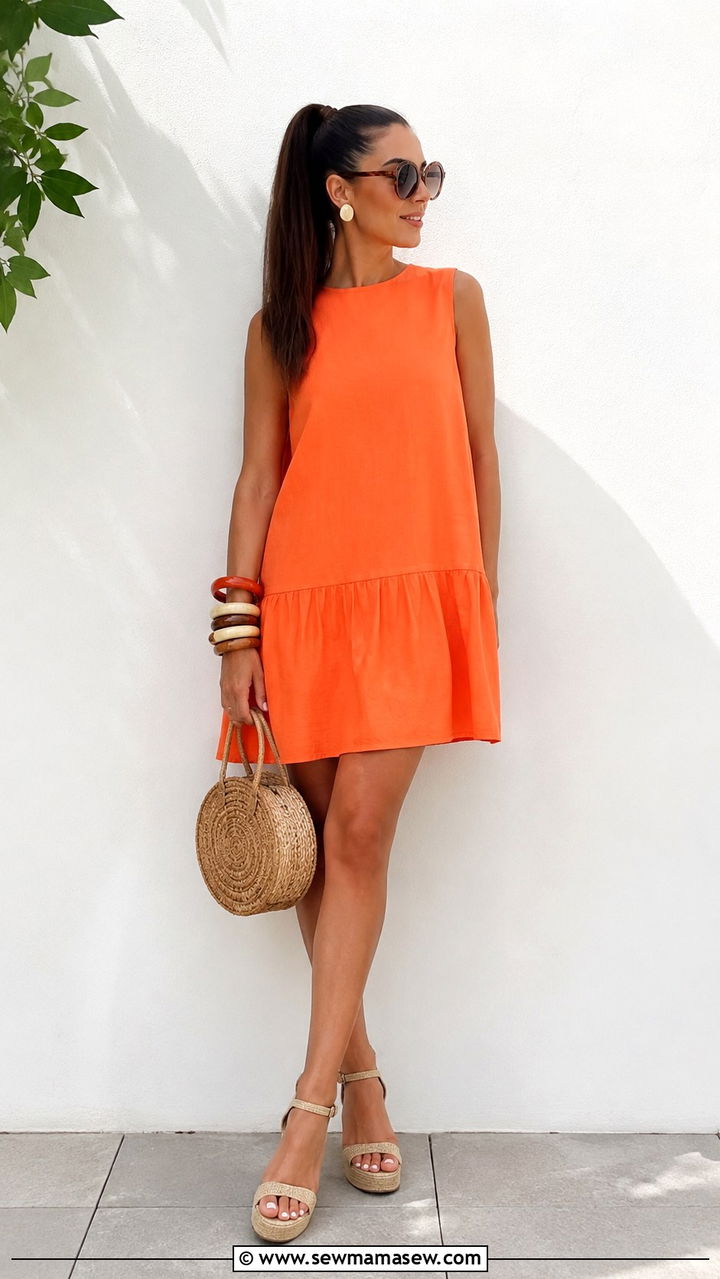 Drop waist shift dress with platform sandals - 30 Shift dress outfit ideas for summer
