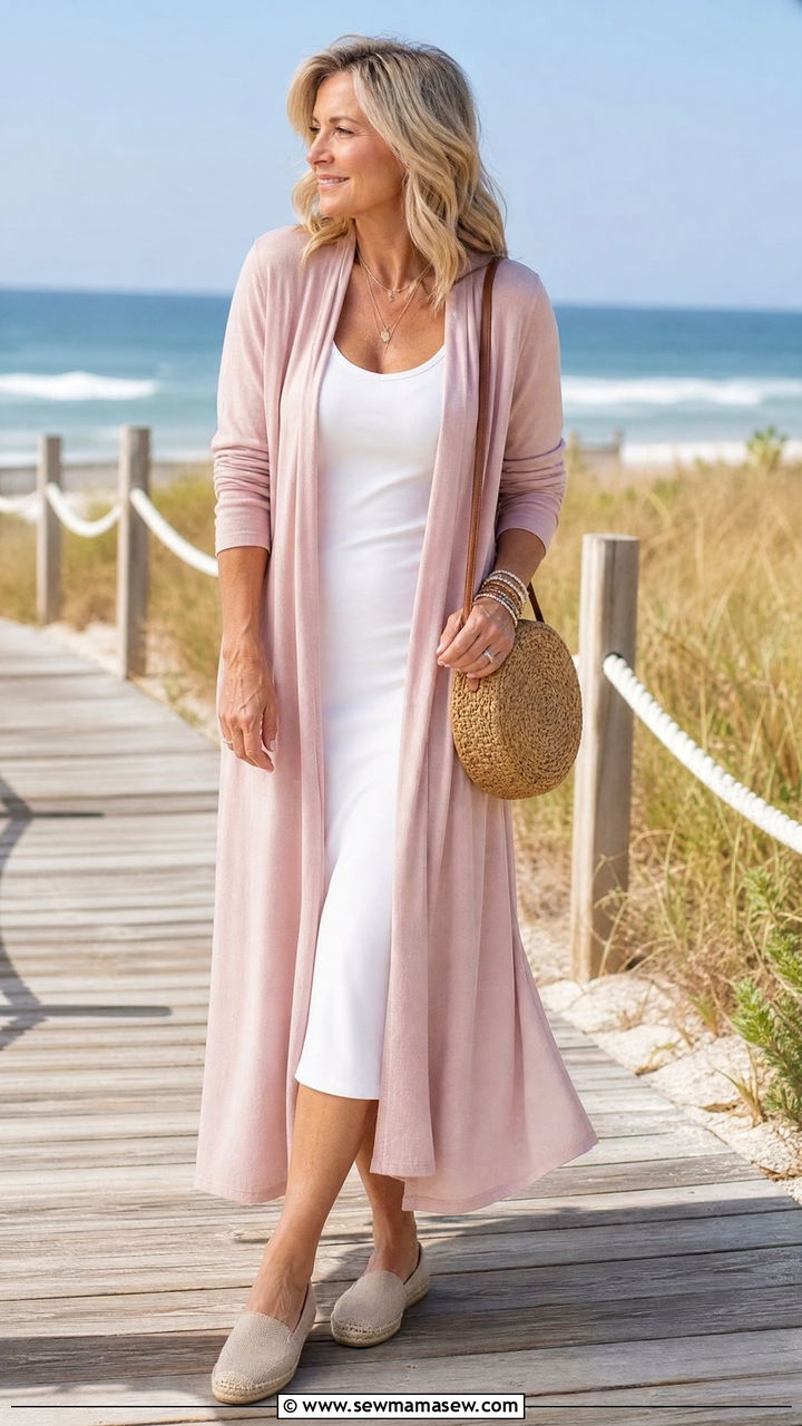 Duster Cardigan with a Tank Dress and Espadrilles - 25 cardigan outfits for women over 40