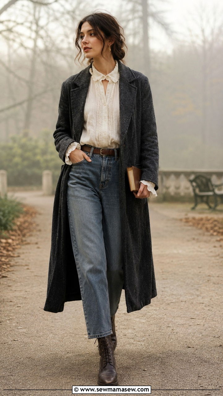Duster Coat And Relaxed Jeans With Lace Up Boots - 25 poetcore outfits to copy