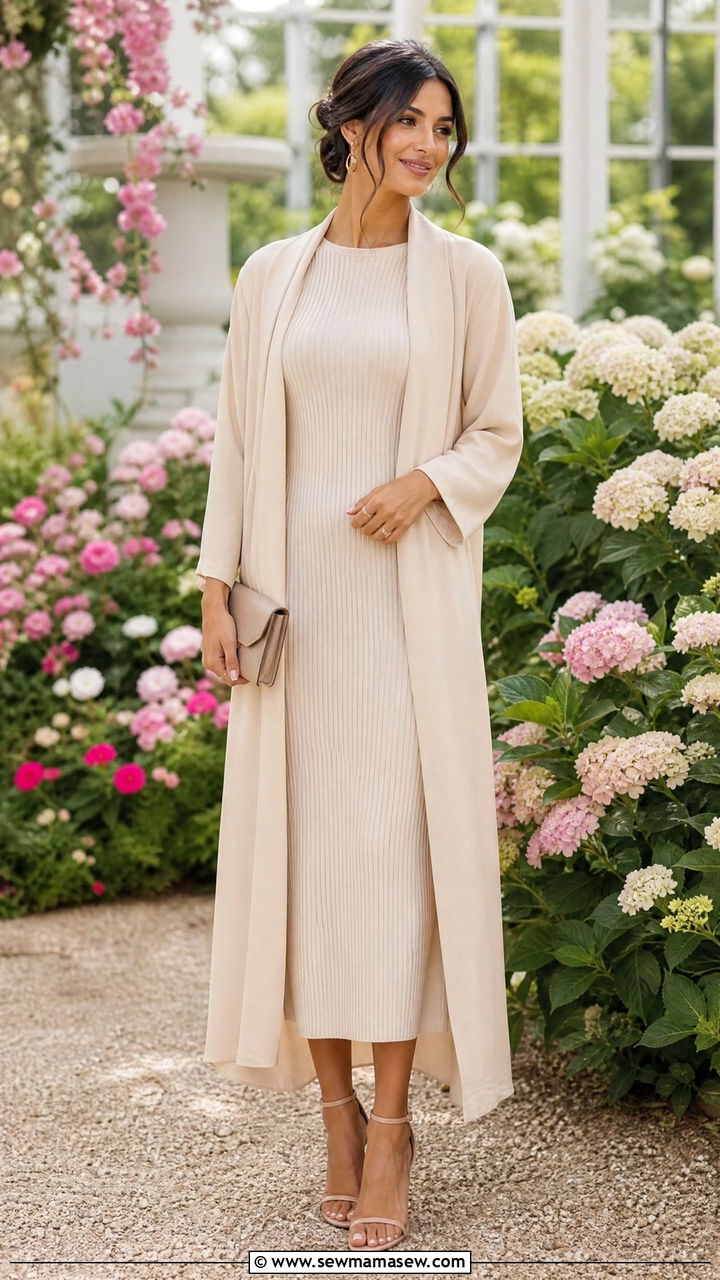 Duster Coat with Midi Dress Outfit - 30 modest classy outfits ideas