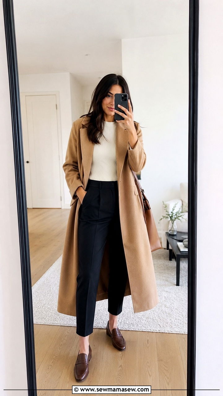 Duster Coat with Ribbed Top and Ankle Pants - 30 Duster coat outfit ideas