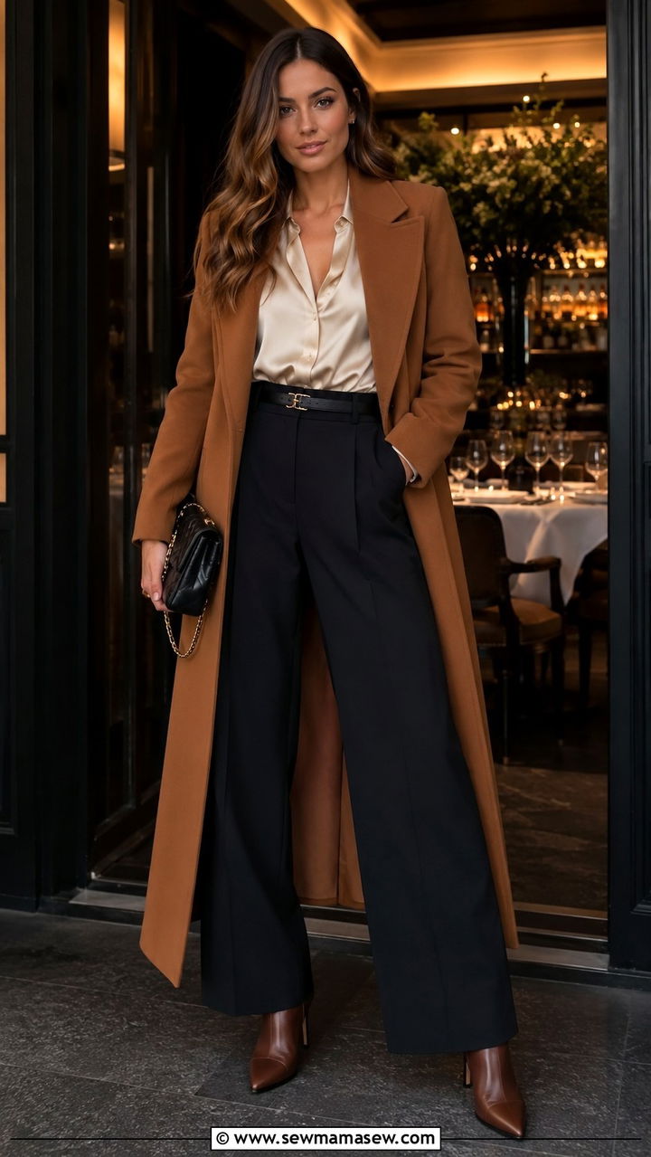 Duster Coat with Wide Leg Trousers and Heeled Boots - 30 Duster coat outfit ideas