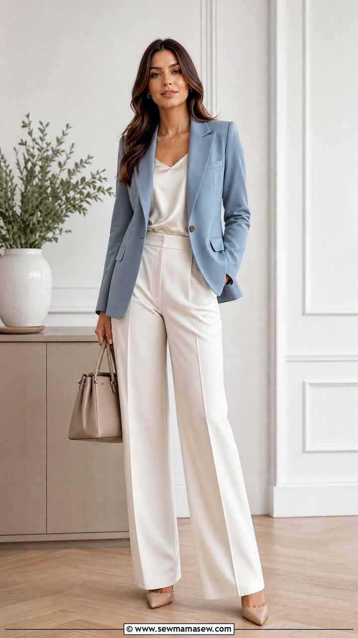 Dusty Blue Blazer And Tailored Trousers - 30 Dusty blue outfit ideas