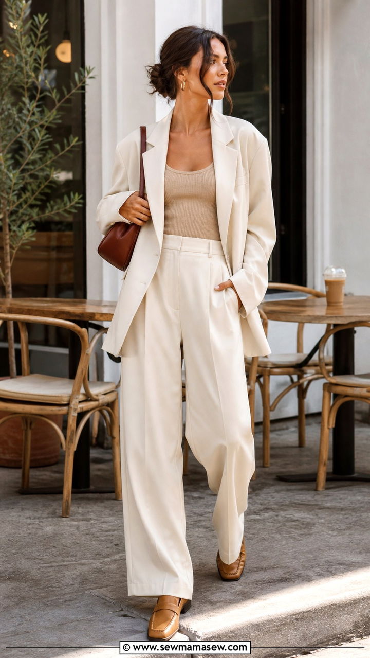 Dusty Blue Silk Suit With Minimal Accessories - 40 glamoratti outfits ideas