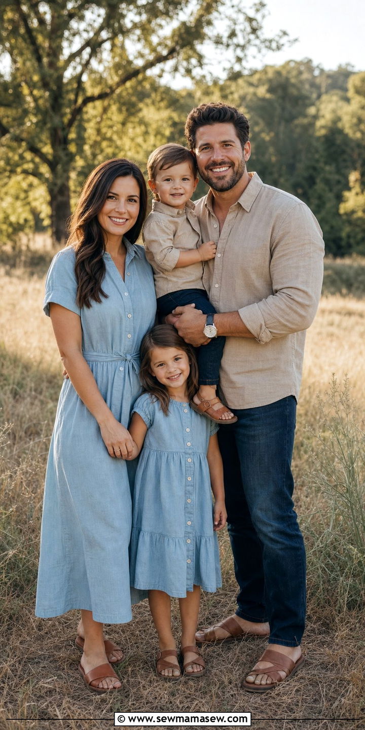 Dusty Blue and Tan Family Photo Outfit - 25 family photo outfits inspo