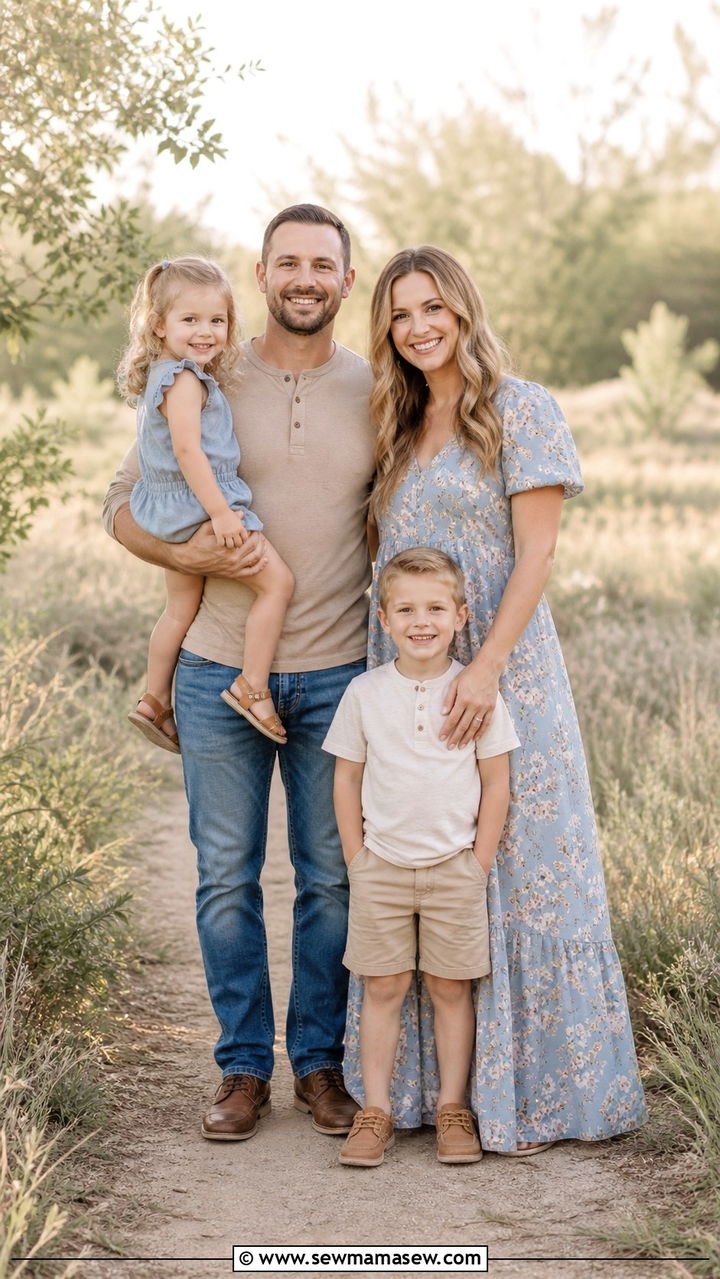 Dusty Blue and Tan - 40 Spring family photo outfits