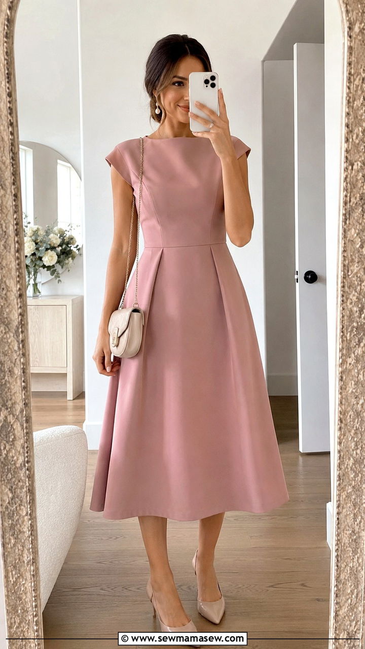Dusty Pink A Line Midi Dress Wedding Guest - 30 Dusty pink wedding guest dress outfit ideas