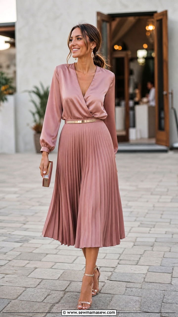 Dusty Pink Blouse And Midi Skirt Wedding Guest - 30 Dusty pink wedding guest dress outfit ideas