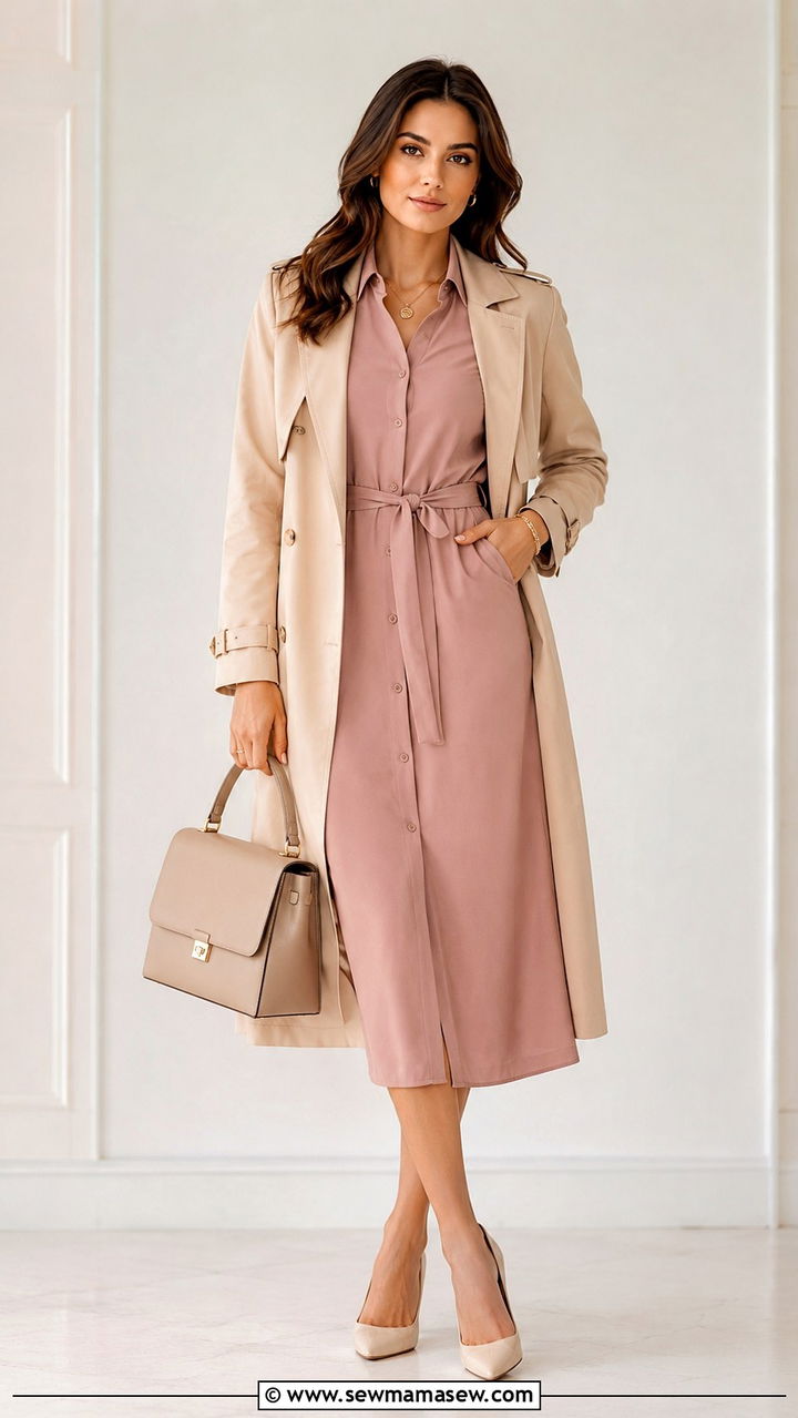 Dusty Pink Dress with Beige Accessories Outfit - 30 Dusty pink outfit ideas