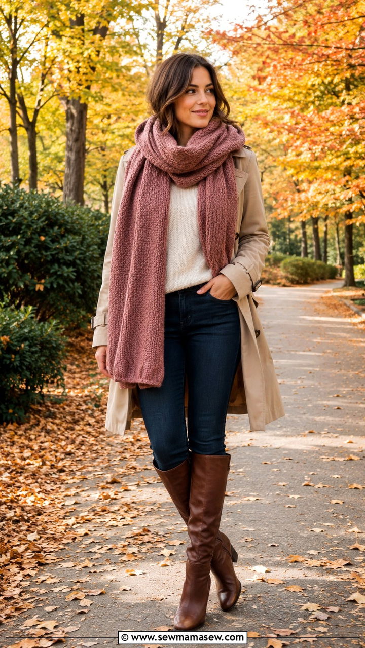Dusty Pink Fall Outfit with Scarf - 30 Dusty pink outfit ideas