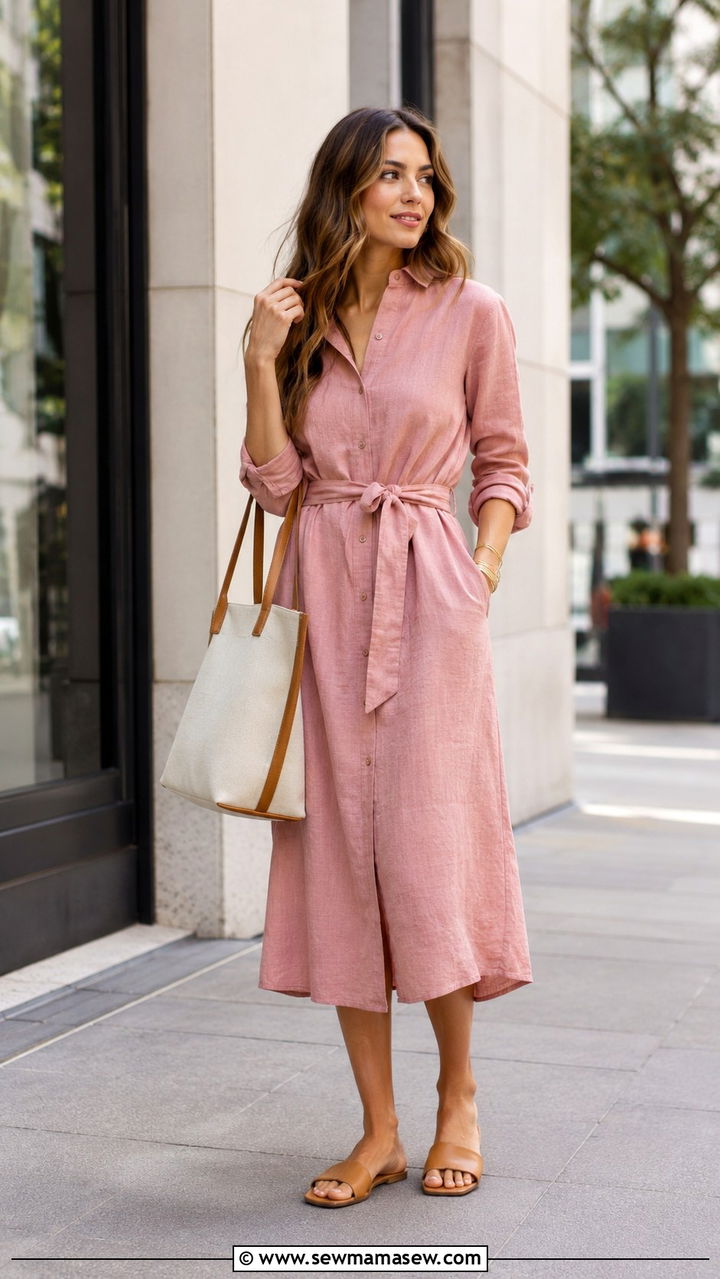 Dusty Pink Linen Shirt Dress - 25 Pink dress outfit ideas summer 2026