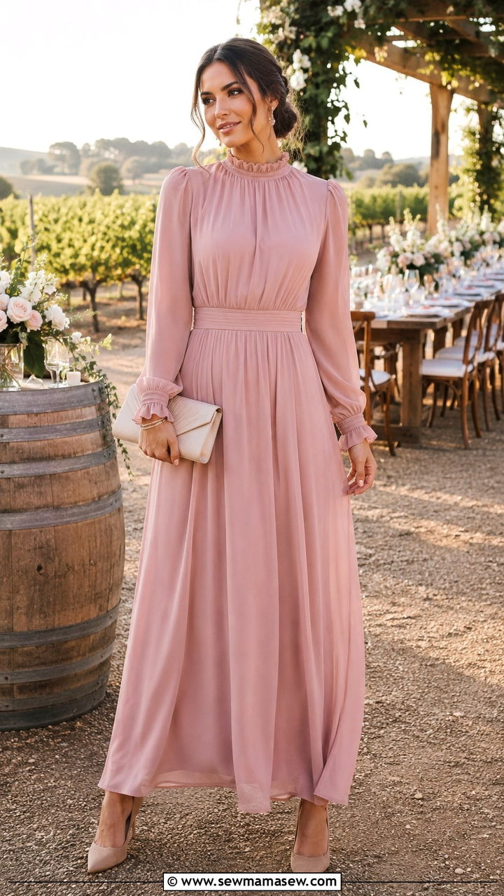 Dusty Pink Modest Wedding Guest Dress - 30 modest spring wedding guest outfit ideas