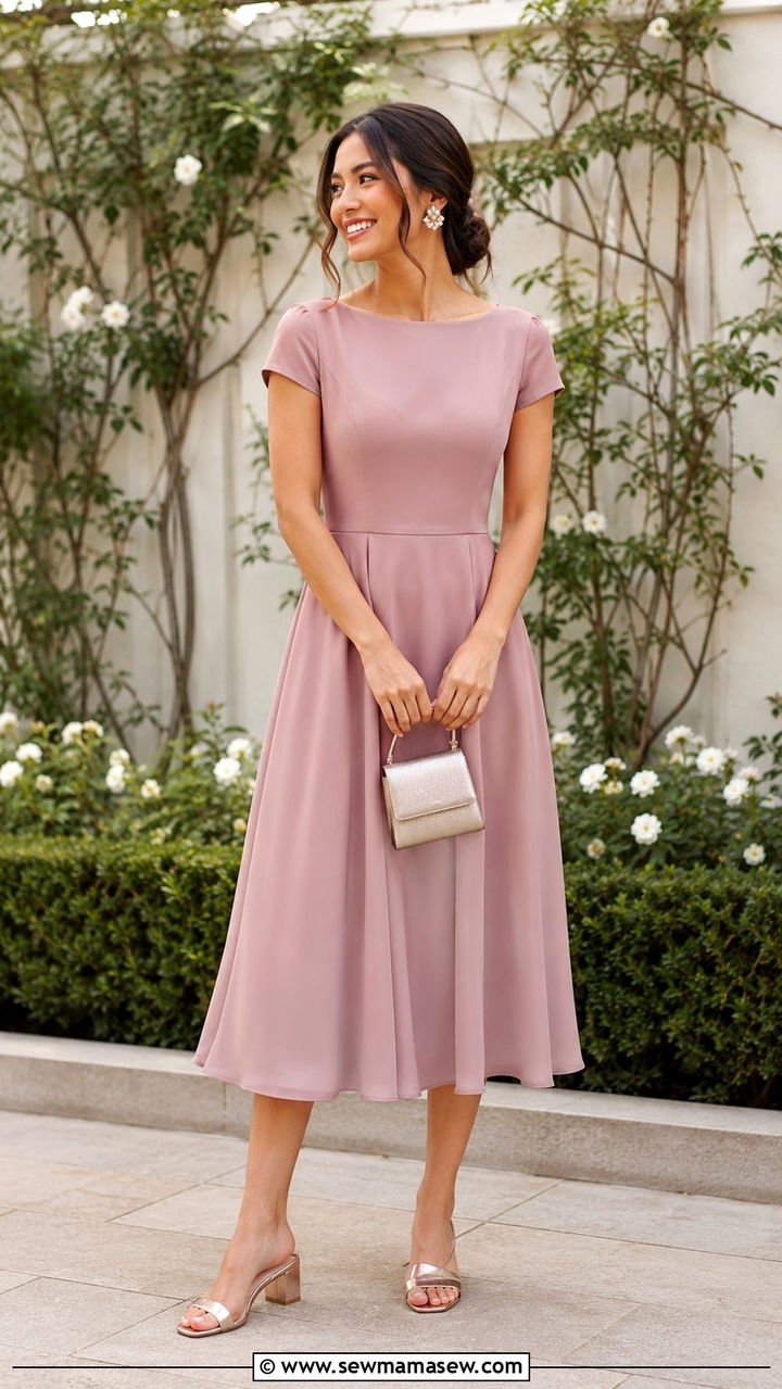 Dusty Pink Tea Length Dress Wedding Guest - 30 Dusty pink wedding guest dress outfit ideas