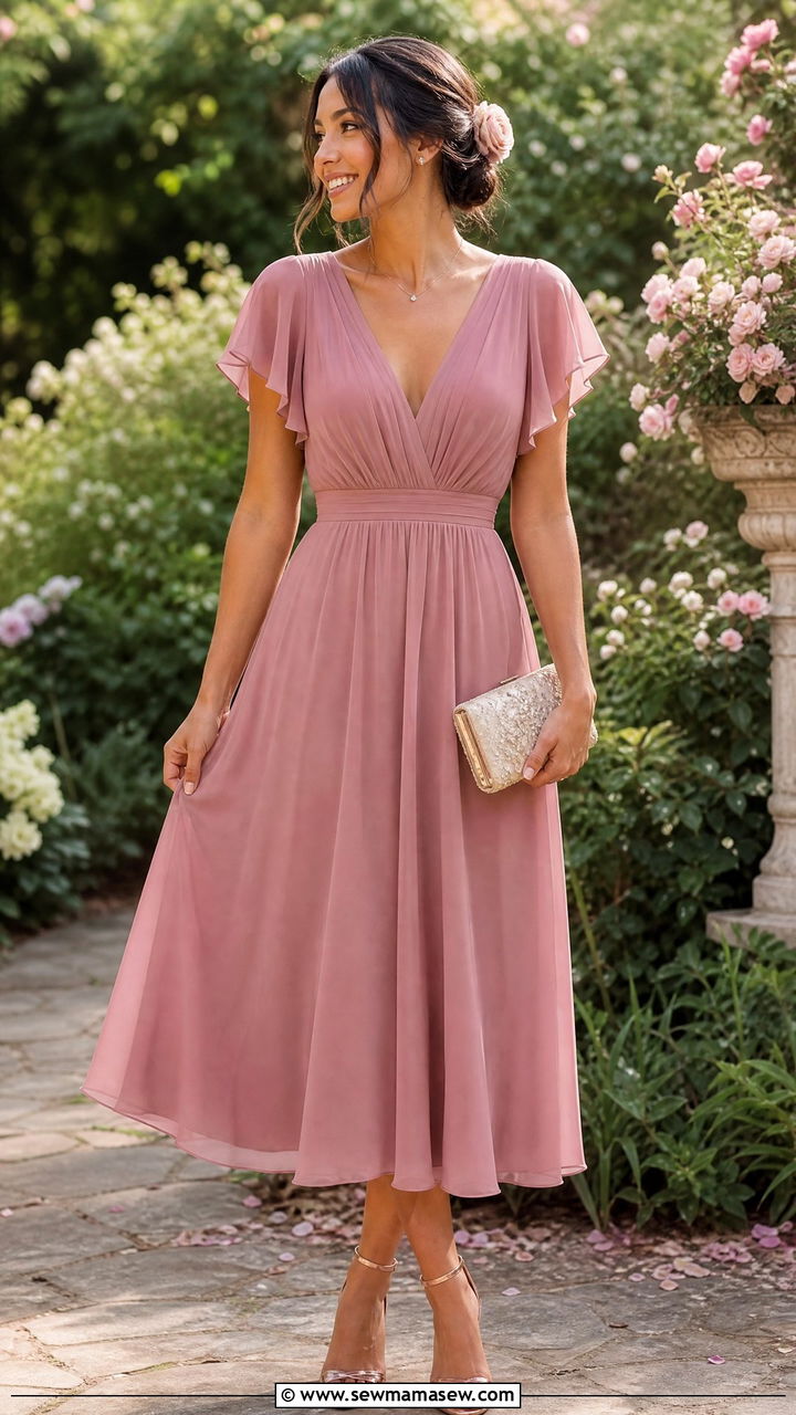 Dusty Rose Chiffon A Line Dress - 35 graduation outfits 2026