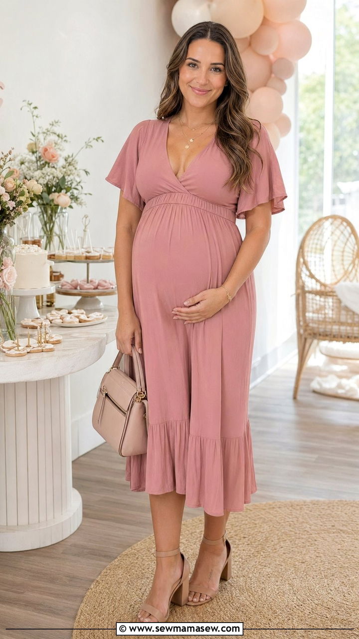 Dusty Rose Empire Waist Maternity Dress Baby Shower Outfit - 35 Baby shower outfit ideas