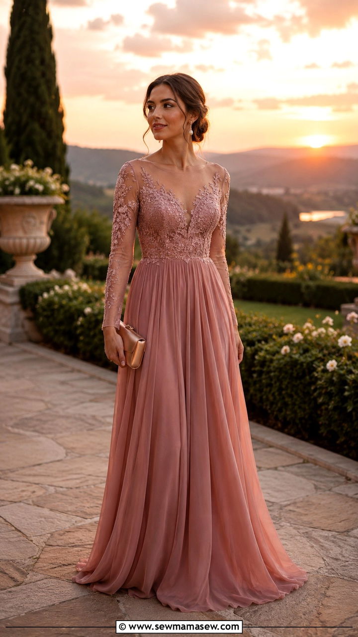 Dusty Rose Floor Length Gown for Sister of the Bride - 20 Modest outfit ideas for sister of the bride
