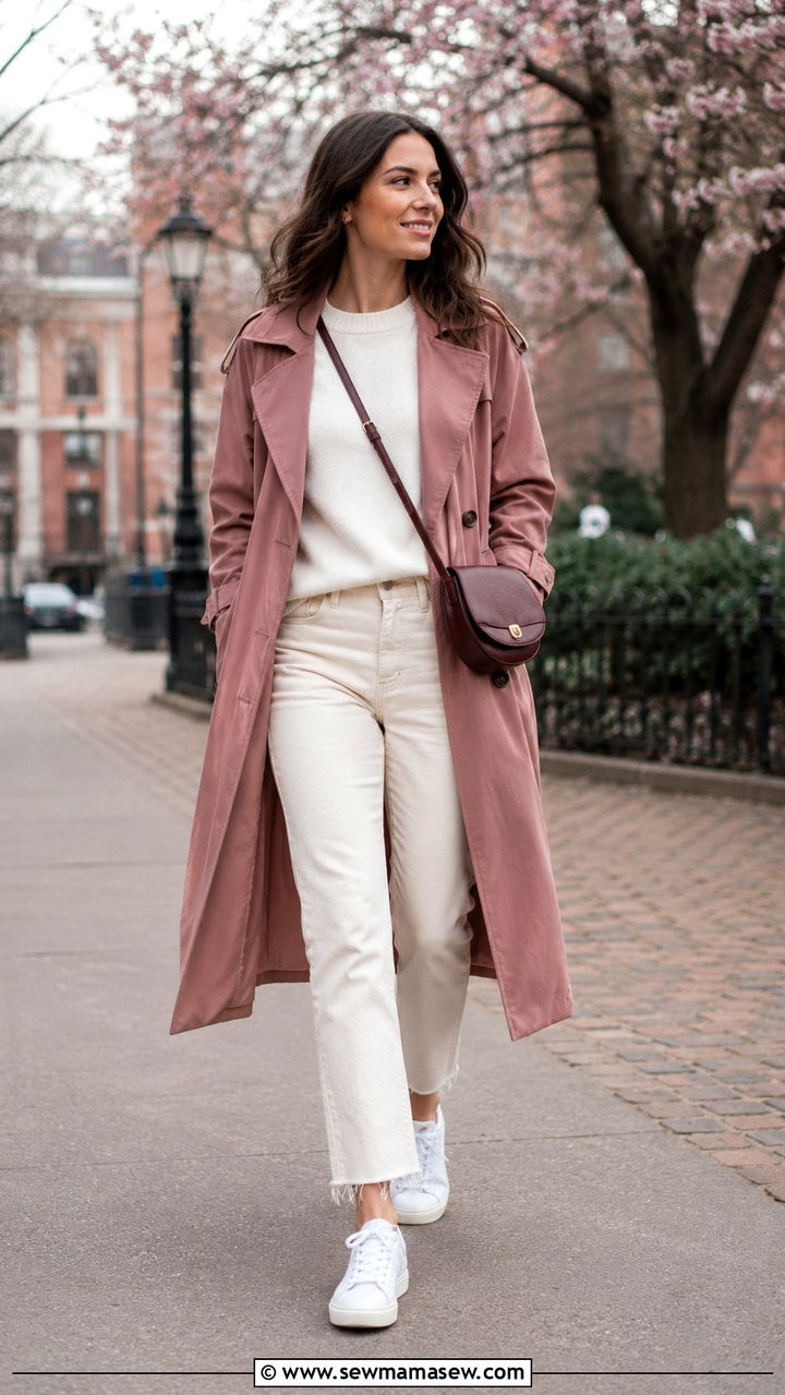 Dusty Rose Trench Coat Outfit - 20 Spring 2026 color trends