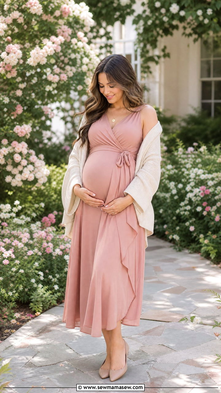 Dusty Rose Wrap Maternity Dress for Gender Reveal - 25 Maternity outfit ideas for gender reveal