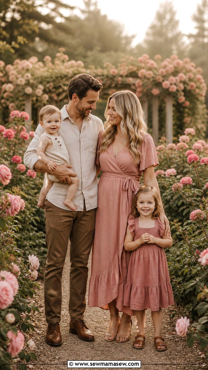 Dusty Rose and Warm Neutrals - 40 Spring family photo outfits